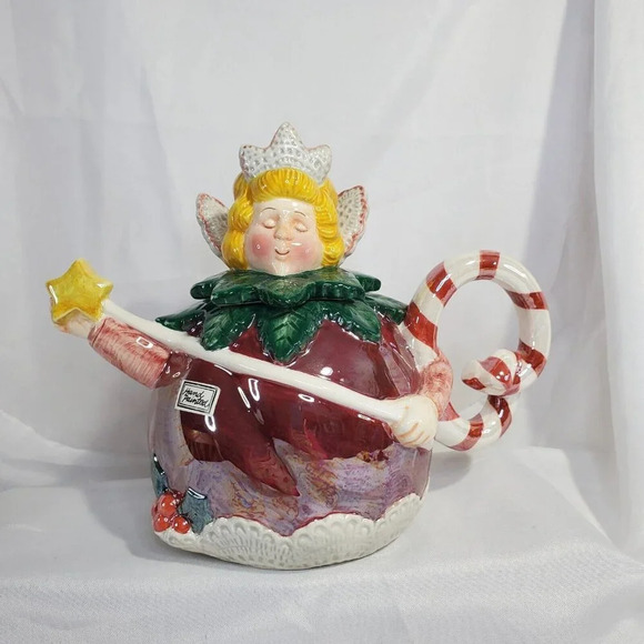 VTG Department 56 Sugar Plum Fairy Christmas Teapot Candy Cane Handle Dept 56 - Picture 1 of 11